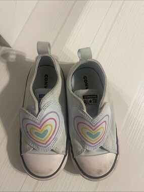 Converse Kids Slip-On Sneakers with Multicolor Heart Motif - White